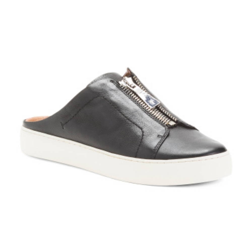 FRYE 
Leather Zip Mules